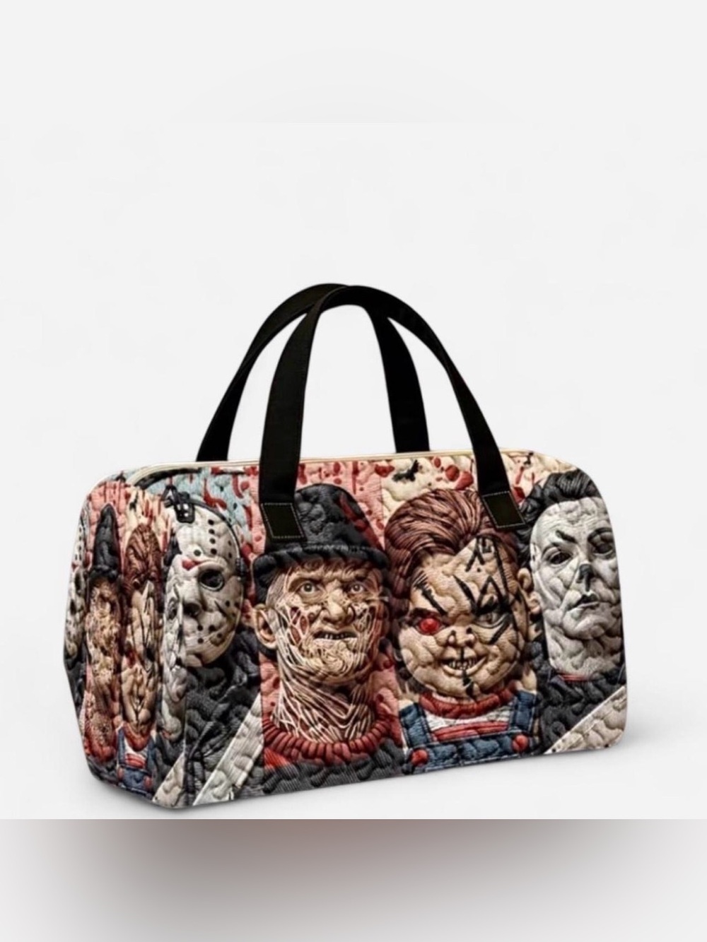 Quilted Horror Characters Travel Bag - Black Handles